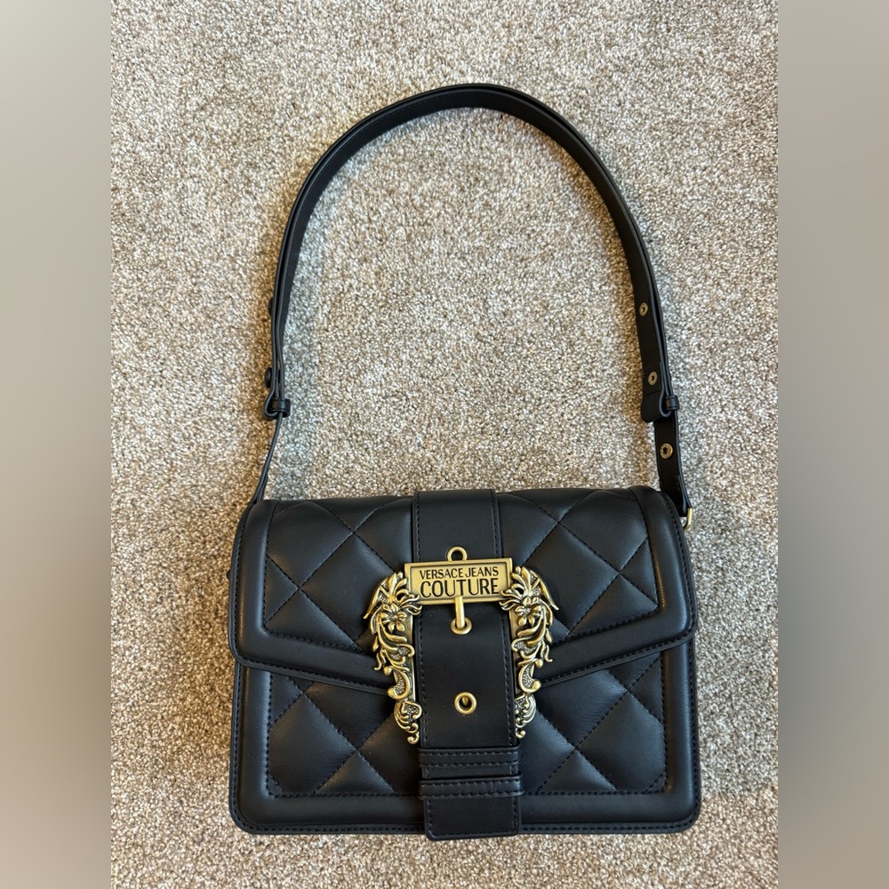 versace jeans couture quilted baroque buckle shoulder bag